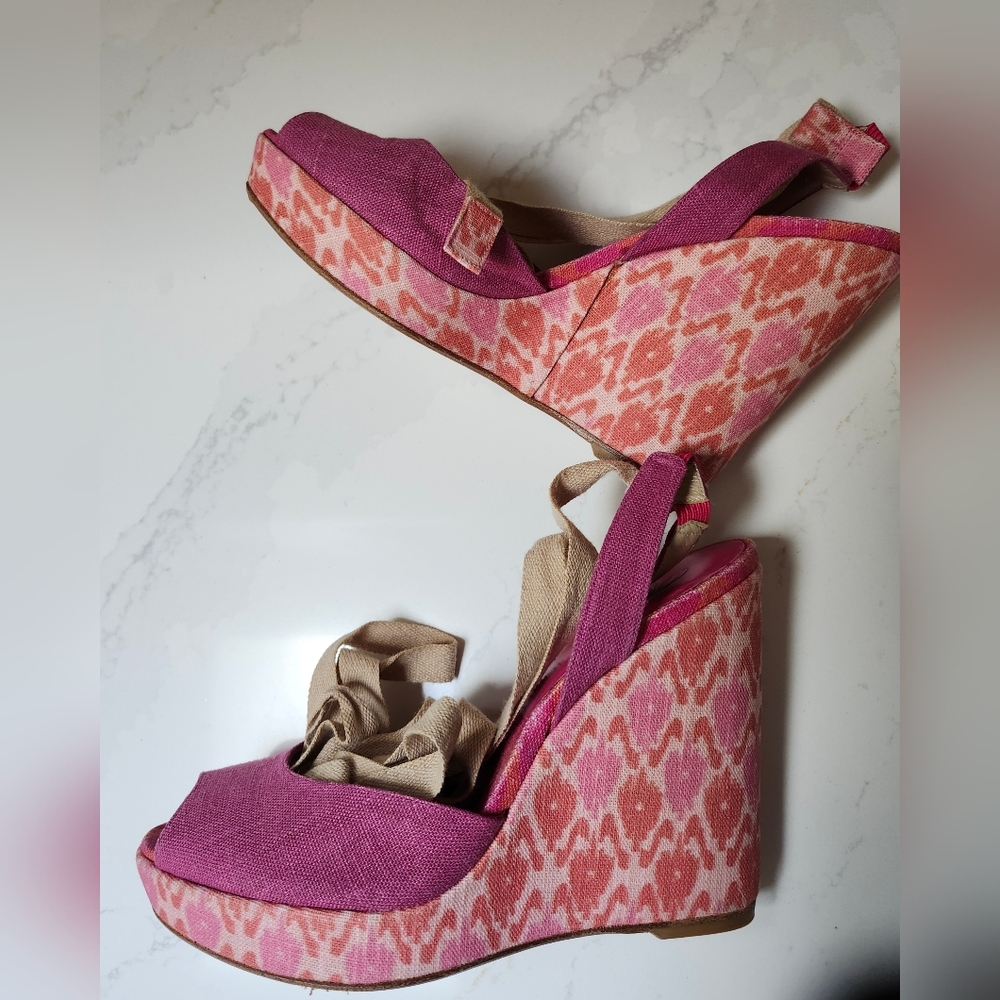 Stuart Weitzman Theodora & Callum Platform Espadrille Wedge Sandal Pink Size 8.5
